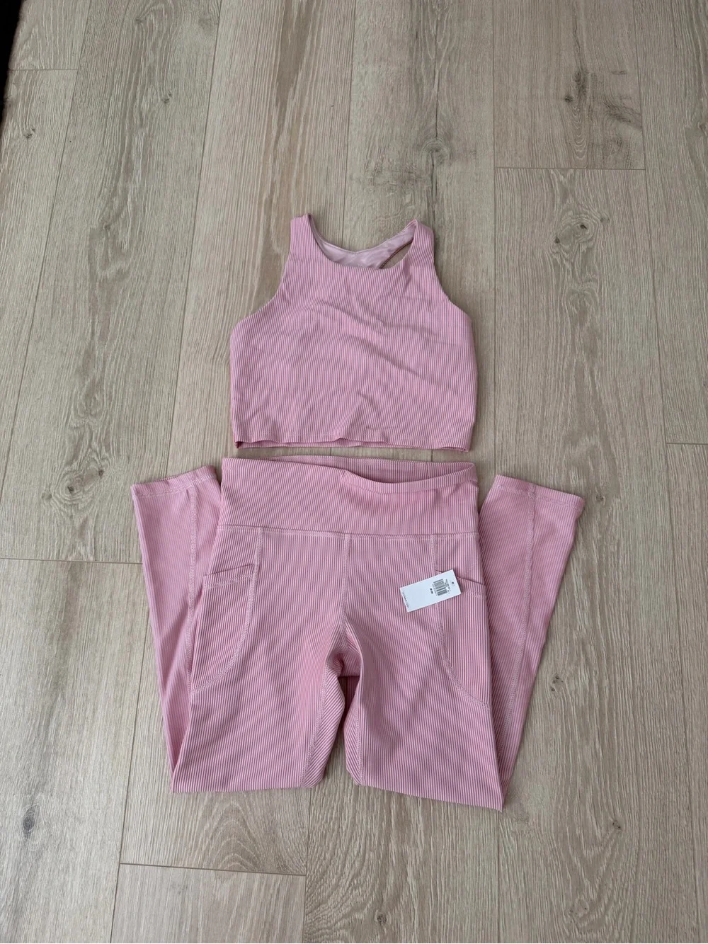 Pink Ribbed Leggings and Crop Tank Set
